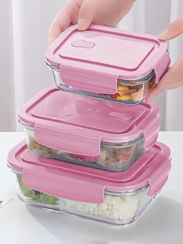 Food Storage Containers with Airtight Lids set of 3 pcs Blue (Pink)