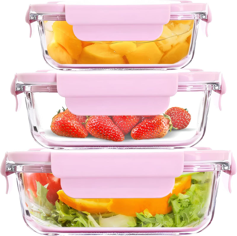 Food Storage Containers with Airtight Lids set of 3 pcs Blue (Pink)