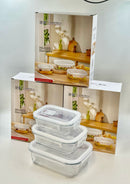 3-Piece Square Glass Food Storage Container Set with Airtight Lids – Microwave & Freezer Safe