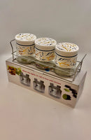 3-Piece Modern Spice Jar Set with White & Gold Marble Design – With Steel Rack