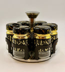 Luxury 8-Piece Rotating Spice Jar Set – Black & Gold Design with Carousel Stand