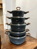 10 Pieces Induction Cooking Pots Best for Kitchen Food Storage Granite Aluminium Cookware Suitable for gas and Induction stove Durable Heat Distribution