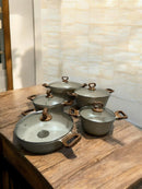 10 Pieces Induction Cooking Pots Best for Kitchen Food Storage Granite Aluminium Cookware Suitable for gas and Induction stove Durable Heat Distribution