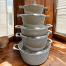 10-Piece Induction Friendly Granite Aluminum Cooking Pot Set with Handles & Lids for Kitchen Cookware Pasta Dishes Soups Durable Stockpots for Home & Professional Use