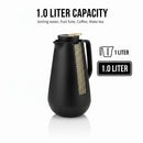 1L Black Thermal Coffee Carafe Vacuum Insulated Tea Server Jug with Gold Accent