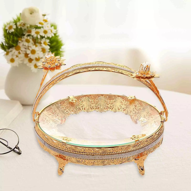 Golden Glass Fruit Tray – Elegant & Stylish Table Centerpiece