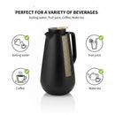 1L Black Thermal Coffee Carafe Vacuum Insulated Tea Server Jug with Gold Accent